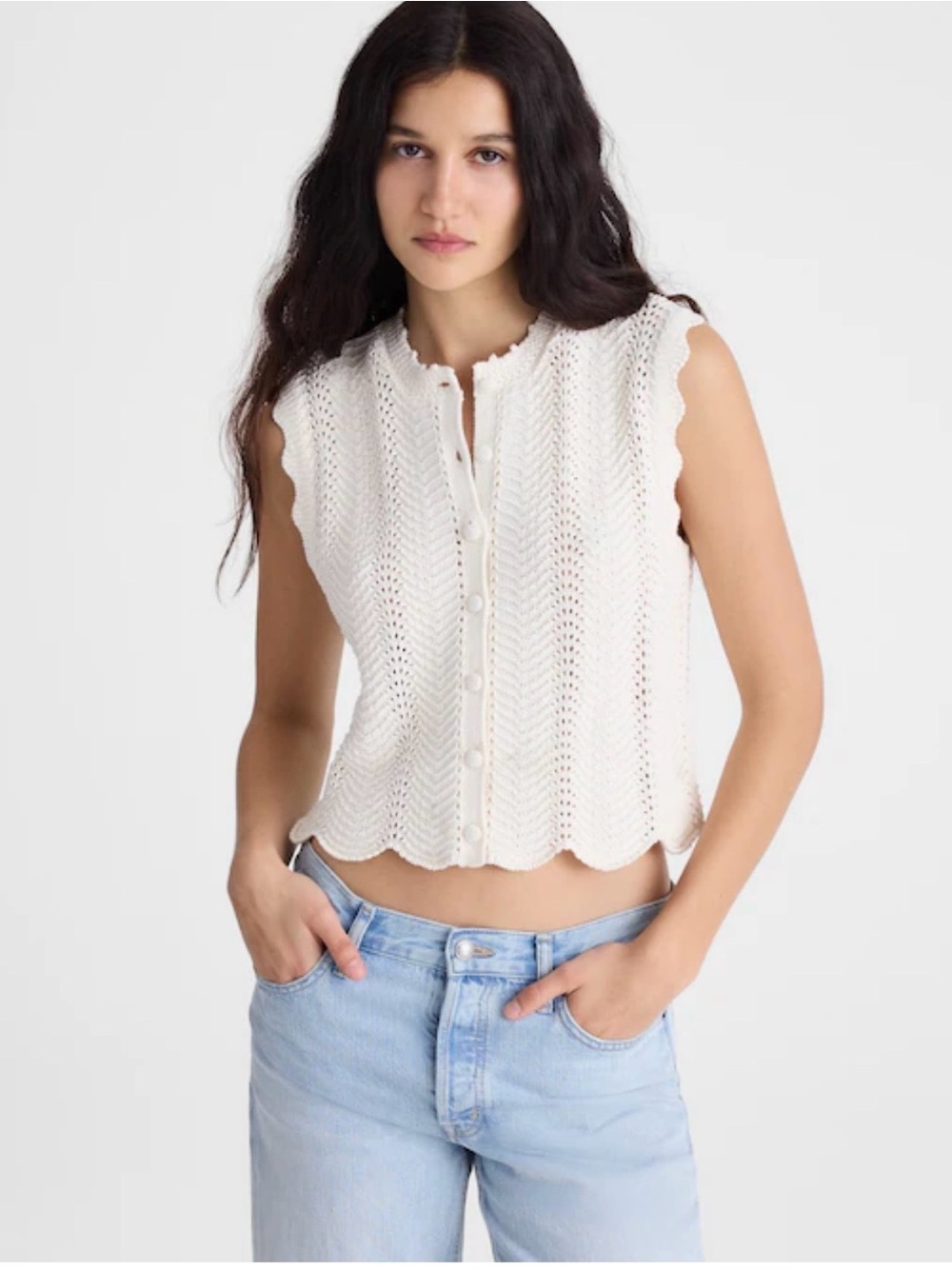 Madewell Wavy-Knit Button-Front Shell Top Vintage Ivory XS NWT